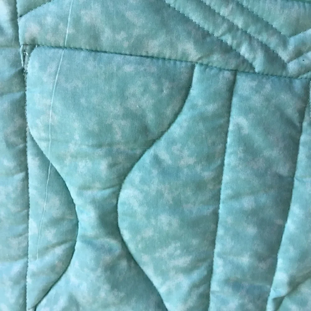 NWT Hand Crafted Quilt in Oriental Prints of Blues and Aquas With Cranes